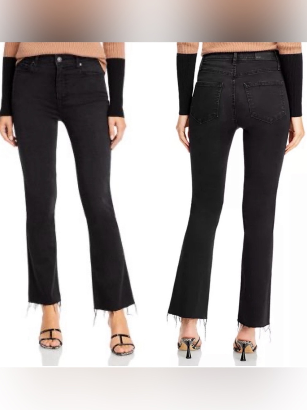 Paige NWOT Claudine Relaxed Flare Raw Hem Jeans In Black Shadow Size 29